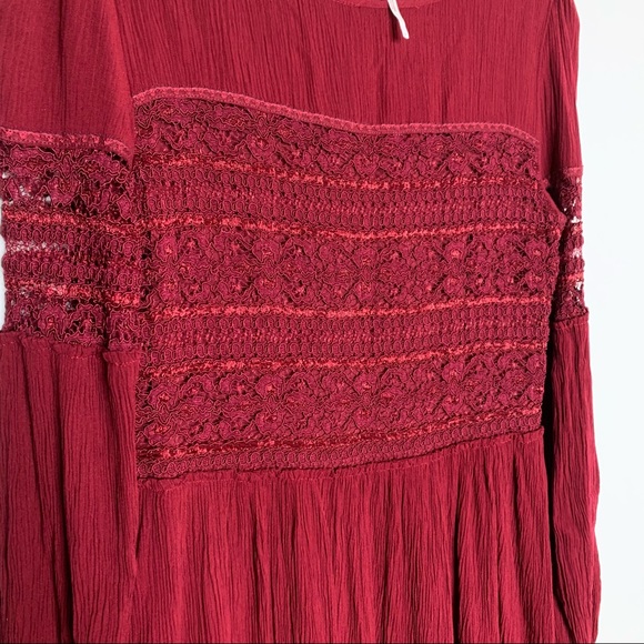 Free People Burgandy Boho Knit Lace Detail Dress - Picture 7 of 14